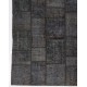 Hand-Knotted Dark Gray Patchwork Rug | Modern Overdyed Turkish Wool Carpet for Living Room, Dining Room and Bedroom Hand-Knotted Dark Gray Patchwork Rug | Modern Overdyed Turkish Wool Carpet for Living Room, Dining Room and Bedroom