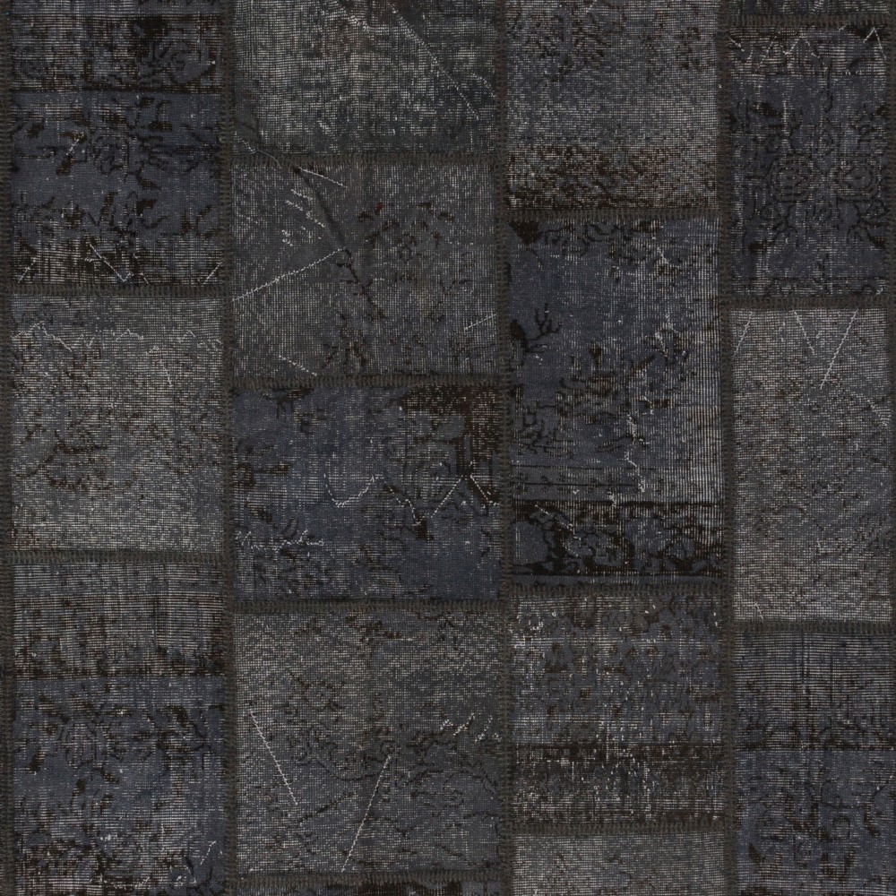 Hand-Knotted Dark Gray Patchwork Rug | Modern Overdyed Turkish Wool Carpet for Living Room, Dining Room and Bedroom Hand-Knotted Dark Gray Patchwork Rug | Modern Overdyed Turkish Wool Carpet for Living Room, Dining Room and Bedroom