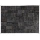 Contemporary Handmade Patchwork Rug in Shades of Black and Gray, Modern Turkish Carpet, Woolen Floor Covering