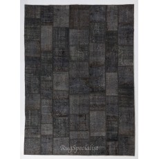 Contemporary Handmade Patchwork Rug in Shades of Black and Gray, Modern Turkish Carpet, Woolen Floor Covering