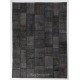 Contemporary Handmade Patchwork Rug in Shades of Black and Gray, Modern Turkish Carpet, Woolen Floor Covering