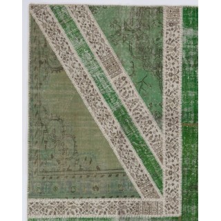 Union Jack British Flag Design Patchwork Rug | Vintage Hand-Knotted United Kingdom Flag Pattern Green Carpet Union Jack British Flag Design Patchwork Rug | Vintage Hand-Knotted United Kingdom Flag Pattern Green Carpet