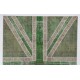 Union Jack British Flag Design Rug. Handmade Patchwork Rug in Light Green and Beige. United Kingdom Carpet for Modern Home & Office