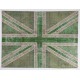 Union Jack British Flag Design Rug. Handmade Patchwork Rug in Light Green and Beige. United Kingdom Carpet for Modern Home & Office