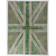 Union Jack British Flag Design Rug. Handmade Patchwork Rug in Light Green and Beige. United Kingdom Carpet for Modern Home & Office