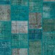 Hand-Knotted Teal Blue Patchwork Rug | Contemporary Overdyed Turkish Wool Carpet for Living Room, Bedroom and Dining Room