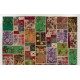 Traditional Handmade Oriental Patchwork Rug for Contemporary Interiors. Vintage Turkish Rose Pattern Carpet