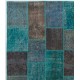 Hand-Knotted Teal Blue and Gray Patchwork Rug for Living Room, Bedroom and Dining Room | Contemporary Overdyed Turkish Wool Carpet Hand-Knotted Teal Blue and Gray Patchwork Rug for Living Room, Bedroom and Dining Room | Contemporary Overdyed Turkish Wool Carpet