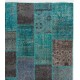 Hand-Knotted Teal Blue and Gray Patchwork Rug for Living Room, Bedroom and Dining Room | Contemporary Overdyed Turkish Wool Carpet Hand-Knotted Teal Blue and Gray Patchwork Rug for Living Room, Bedroom and Dining Room | Contemporary Overdyed Turkish Wool Carpet