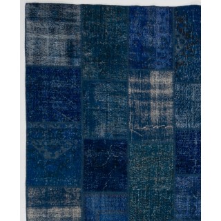 Handmade Blue Patchwork Rug | Modern Overdyed Turkish Wool Carpet for Living Room, Bedroom and Kitchen Handmade Blue Patchwork Rug | Modern Overdyed Turkish Wool Carpet for Living Room, Bedroom and Kitchen