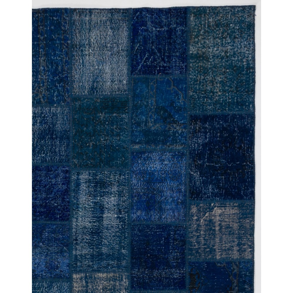 Handmade Blue Patchwork Rug | Modern Overdyed Turkish Wool Carpet for Living Room, Bedroom and Kitchen Handmade Blue Patchwork Rug | Modern Overdyed Turkish Wool Carpet for Living Room, Bedroom and Kitchen