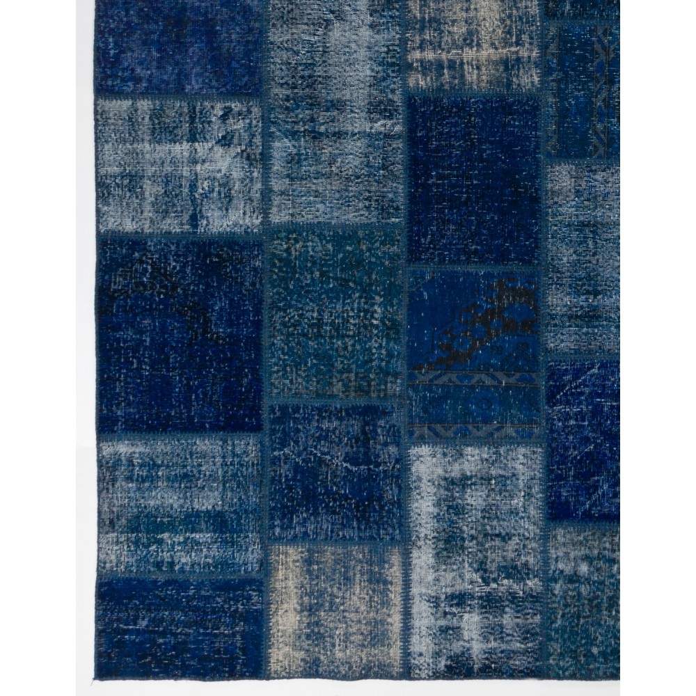 Handmade Blue Patchwork Rug | Modern Overdyed Turkish Wool Carpet for Living Room, Bedroom and Kitchen Handmade Blue Patchwork Rug | Modern Overdyed Turkish Wool Carpet for Living Room, Bedroom and Kitchen