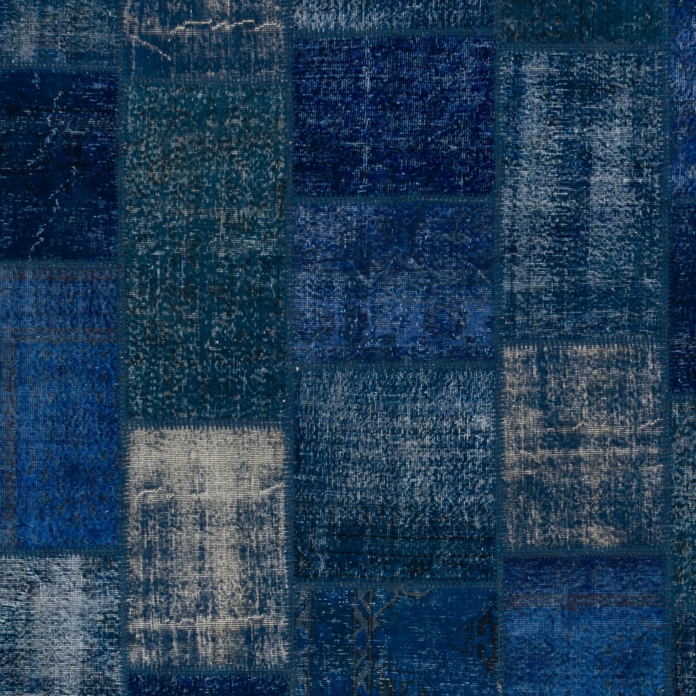 Handmade Blue Patchwork Rug | Modern Overdyed Turkish Wool Carpet for Living Room, Bedroom and Kitchen Handmade Blue Patchwork Rug | Modern Overdyed Turkish Wool Carpet for Living Room, Bedroom and Kitchen