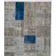 Handmade Blue and Gray Patchwork Rug | Modern Overdyed Turkish Wool Carpet for Living Room, Bedroom and Kitchen