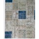Handmade Blue and Gray Patchwork Rug | Modern Overdyed Turkish Wool Carpet for Living Room, Bedroom and Kitchen
