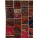 Vintage Wool Patchwork Rug in Shades of Red and Terracotta | Hand-Knotted Turkish Carpet for Living Room and Bedroom Vintage Wool Patchwork Rug in Shades of Red and Terracotta | Hand-Knotted Turkish Carpet for Living Room and Bedroom