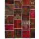 Vintage Wool Patchwork Rug in Shades of Red and Terracotta | Hand-Knotted Turkish Carpet for Living Room and Bedroom Vintage Wool Patchwork Rug in Shades of Red and Terracotta | Hand-Knotted Turkish Carpet for Living Room and Bedroom