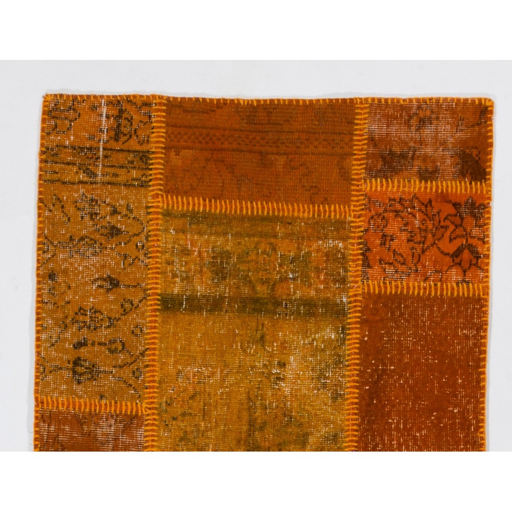 Orange Handknotted Patchwork Runner Rug for Corridor, Entryway and Hallway Decor | Wool Rug for Kitchen | Stair Rug
