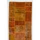 Patchwork Runner Rug in Shades of Orange. Handmade Re-Dyed Turkish Vintage Carpet for Hallway Decor