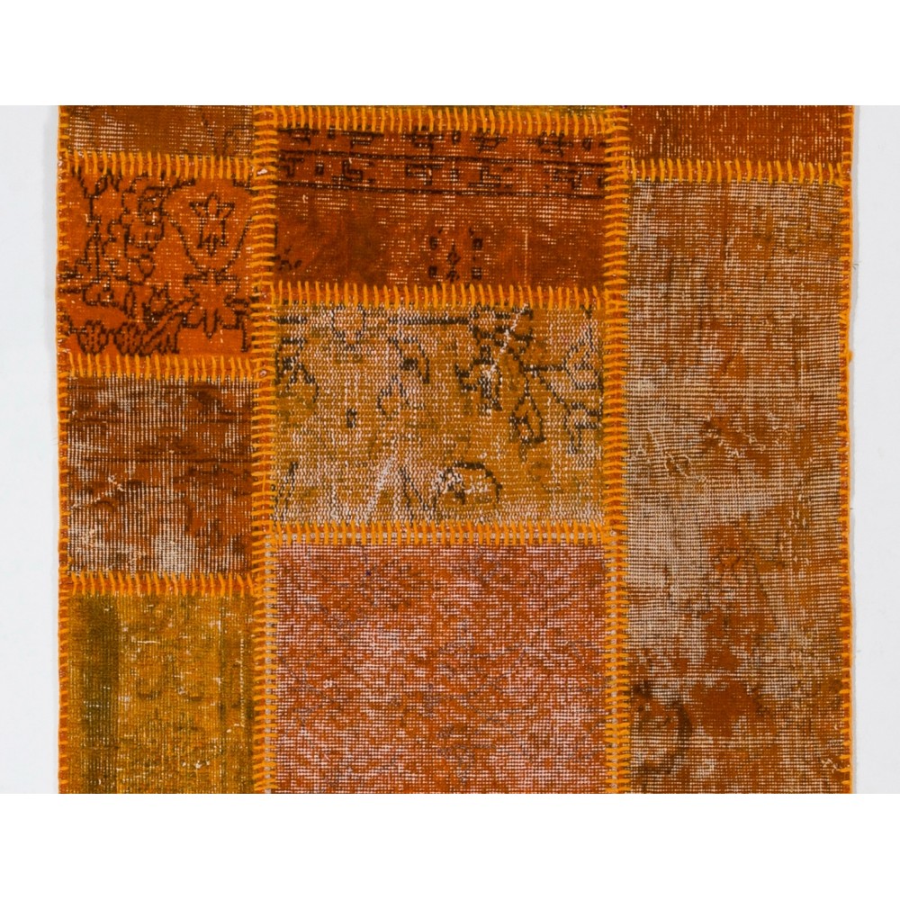 Orange Handknotted Patchwork Runner Rug for Corridor, Entryway and Hallway Decor | Wool Rug for Kitchen | Stair Rug