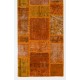 Patchwork Runner Rug in Shades of Orange. Handmade Re-Dyed Turkish Vintage Carpet for Hallway Decor