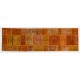 Patchwork Runner Rug in Shades of Orange. Handmade Re-Dyed Turkish Vintage Carpet for Hallway Decor