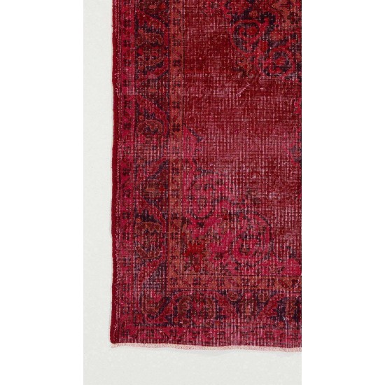 Vintage Handmade Anatolian Rug with Medallion Design Over-dyed in Red Color