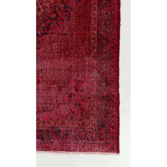 Vintage Handmade Anatolian Rug with Medallion Design Over-dyed in Red Color