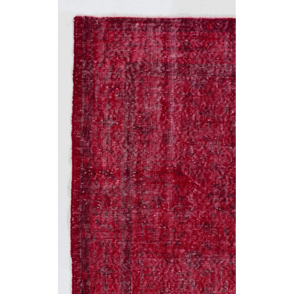 Handmade Vintage Turkish Rug Over-dyed in Red Color