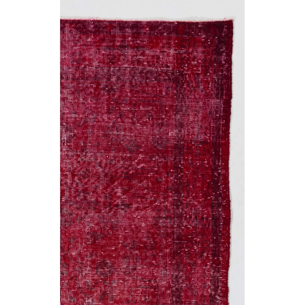 Handmade Vintage Turkish Rug Over-dyed in Red Color