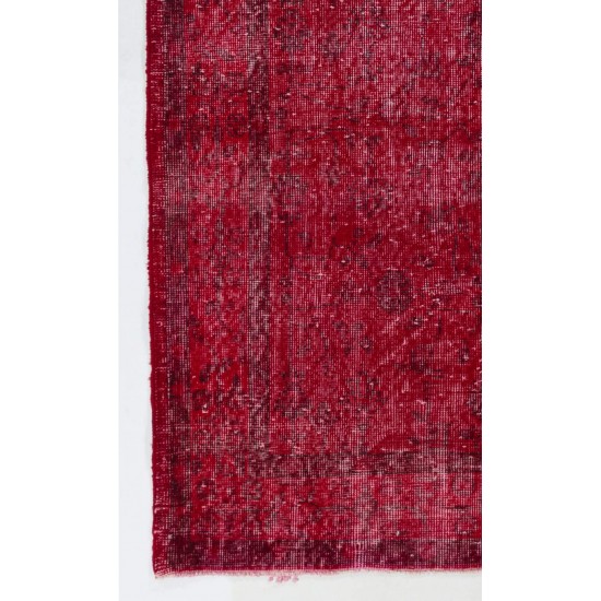 Handmade Vintage Turkish Rug Over-dyed in Red Color