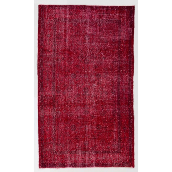 Handmade Vintage Turkish Rug Over-dyed in Red Color
