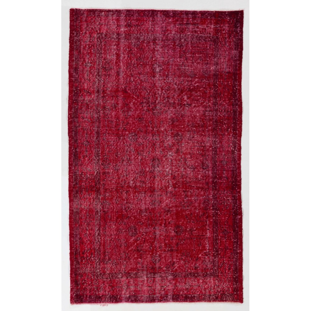 Handmade Vintage Turkish Rug Over-dyed in Red Color