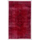 Red Color Over-dyed Vintage Handmade Turkish Rug with Medallion Design