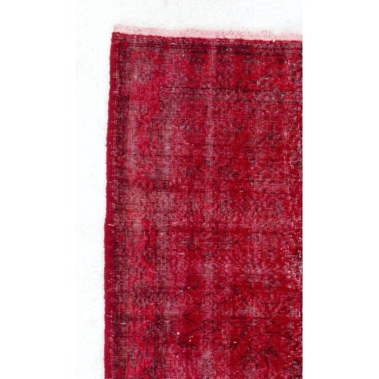 Vintage Handmade Anatolian Rug Over-dyed in Red Color for Modern Interiors