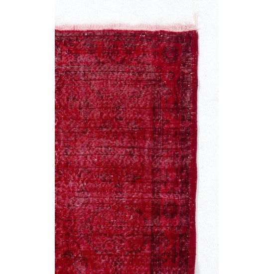 Vintage Handmade Anatolian Rug Over-dyed in Red Color for Modern Interiors