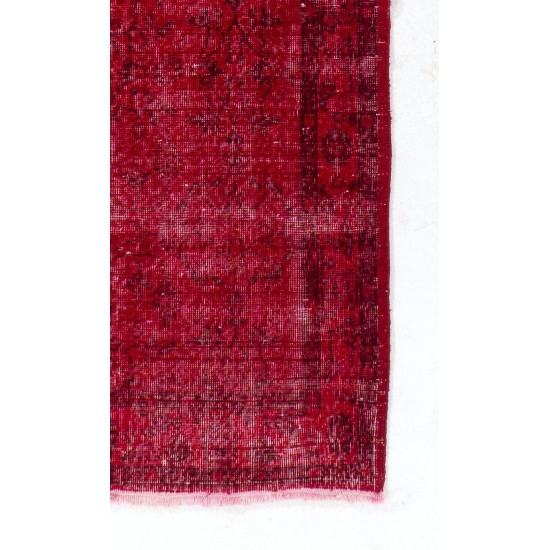 Vintage Handmade Anatolian Rug Over-dyed in Red Color for Modern Interiors