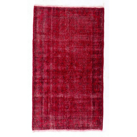 Vintage Handmade Anatolian Rug Over-dyed in Red Color for Modern Interiors