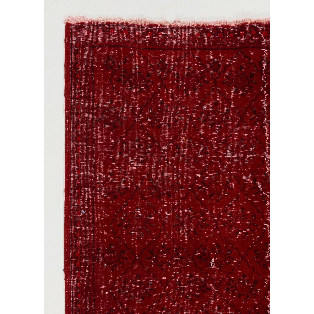 Red Color Over-dyed Vintage Distressed Handmade Turkish Rug