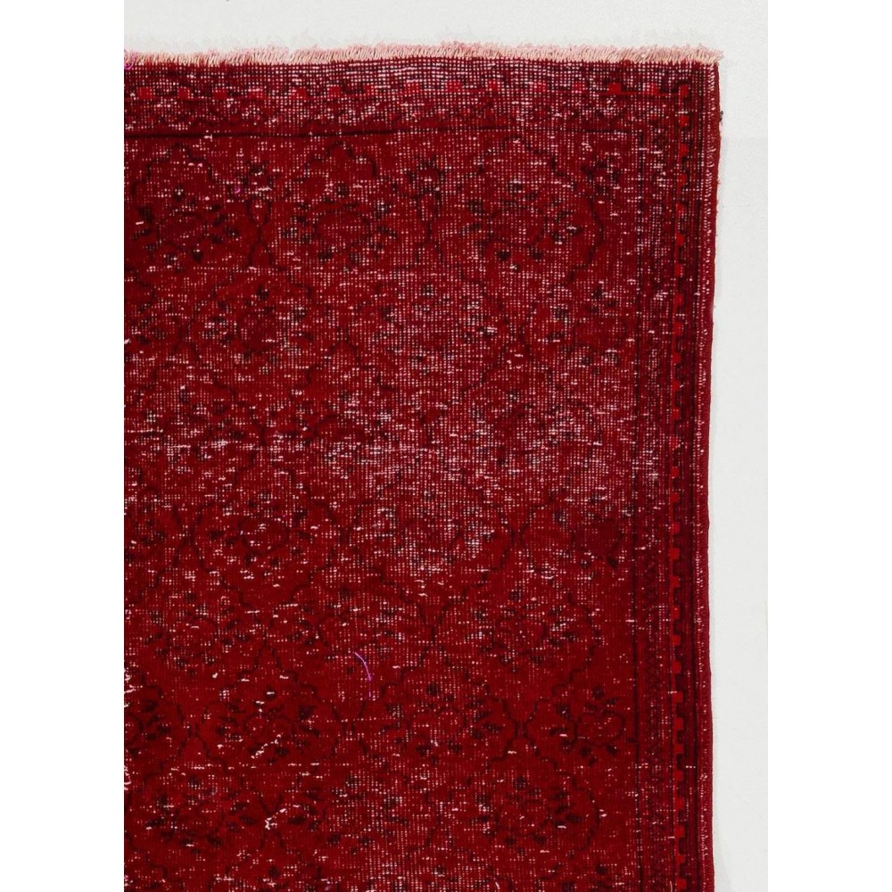 Red Color Over-dyed Vintage Distressed Handmade Turkish Rug