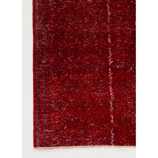 Red Color Over-dyed Vintage Distressed Handmade Turkish Rug