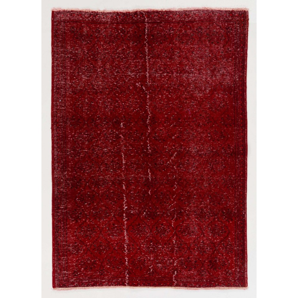 Red Color Over-dyed Vintage Distressed Handmade Turkish Rug