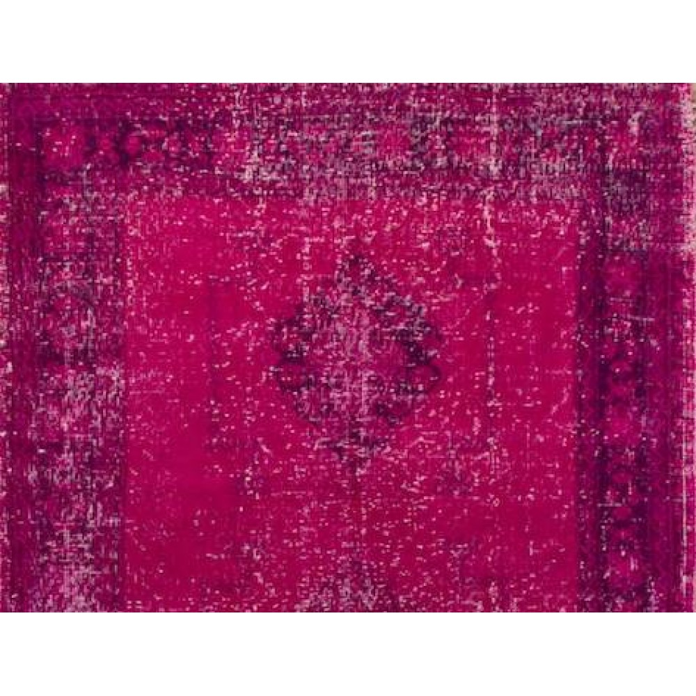 Vintage Handmade Turkish Runner Rug Over-dyed in Pink Color. Woolen Floor Covering