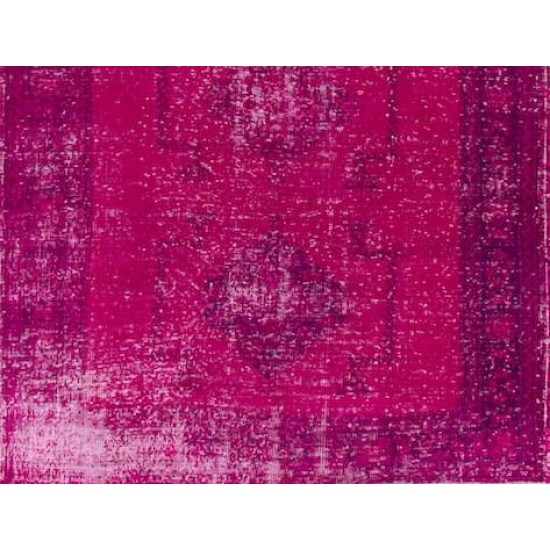 Vintage Handmade Turkish Runner Rug Over-dyed in Pink Color. Woolen Floor Covering