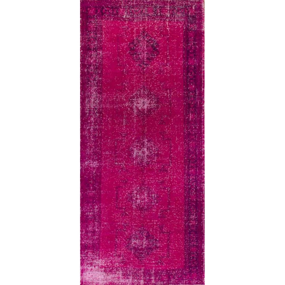 Vintage Handmade Turkish Runner Rug Over-dyed in Pink Color. Woolen Floor Covering