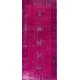 Vintage Handmade Turkish Runner Rug Over-dyed in Pink Color. Woolen Floor Covering