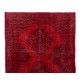 Vintage Handmade Konya Sille Runner Rug Overdyed in Red Color