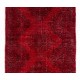 Vintage Handmade Konya Sille Runner Rug Overdyed in Red Color