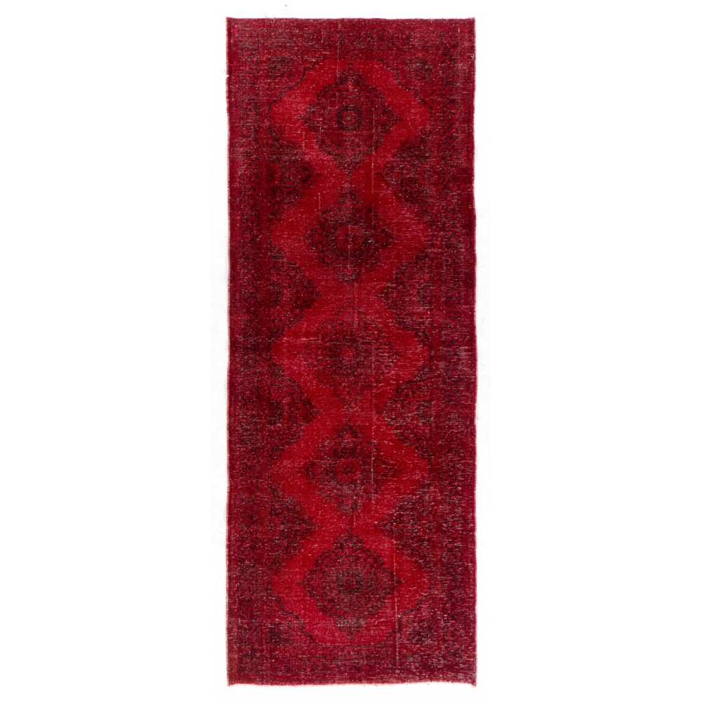 Vintage Handmade Konya Sille Runner Rug Overdyed in Red Color
