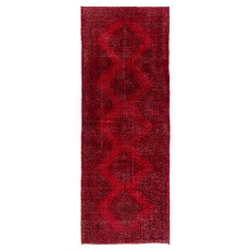 Vintage Handmade Konya Sille Runner Rug Overdyed in Red Color